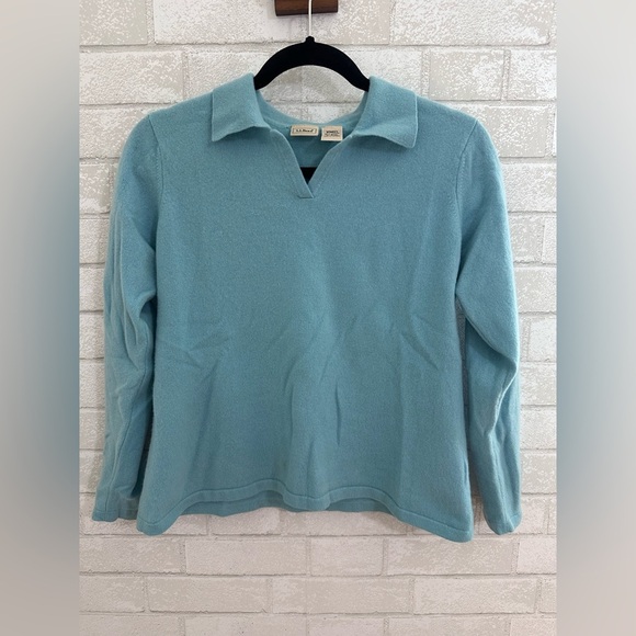 LL Bean Cashmere Women’s Blue Sweater base layer Pullover size Large #1864 - Picture 1 of 11